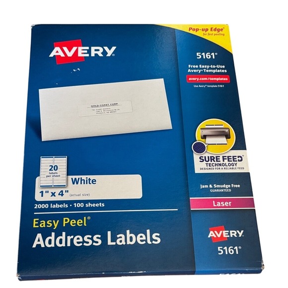 Avery 5161 Address Labels Laser Printers 1 " X 4" BOX OF 2000 LABELS NIB - Picture 1 of 11